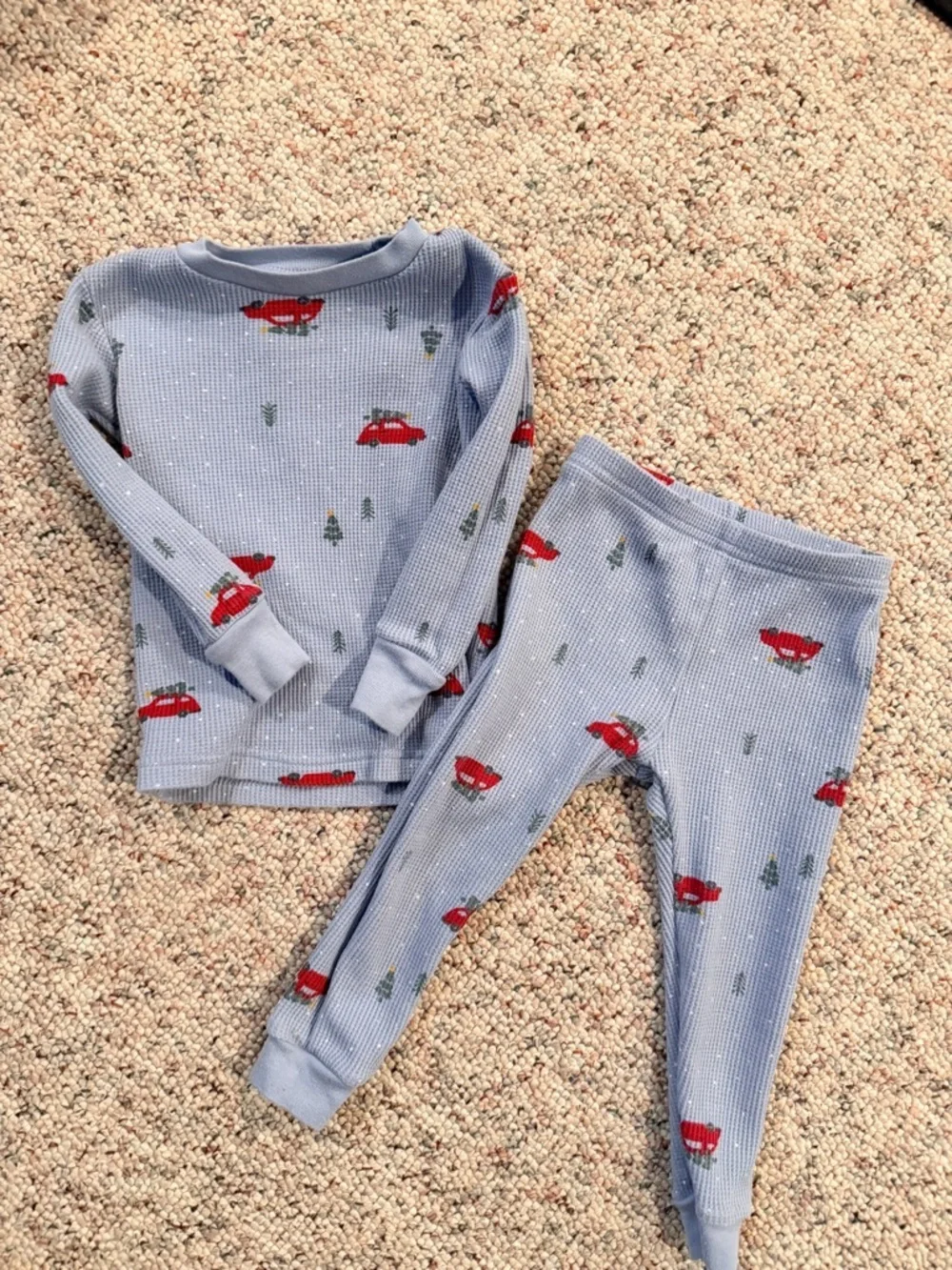 Carter's Light Blue Thermal Pajama Set with Red Car Print